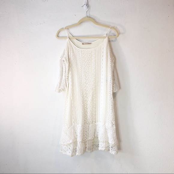 Mob womens crochet cold shoulder white mini dress - Picture 1 of 9
